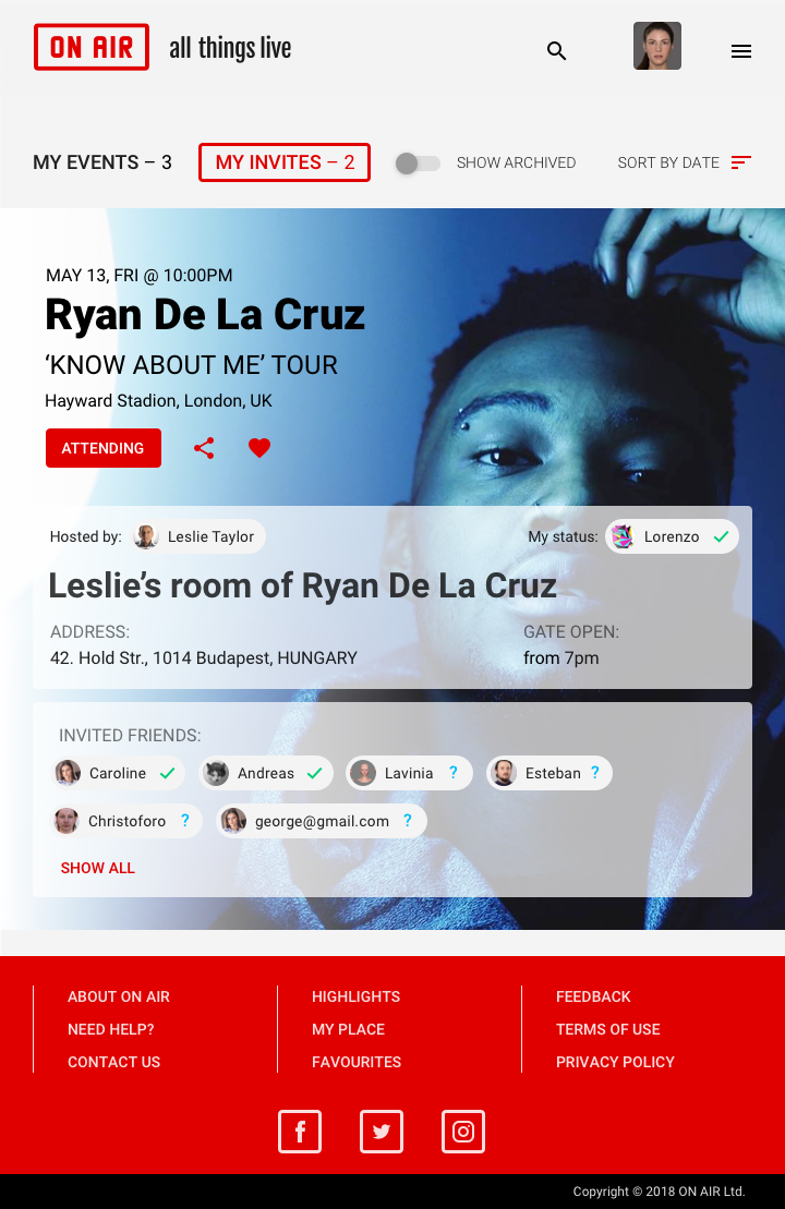 ON AIR My Place My Invites Tablet