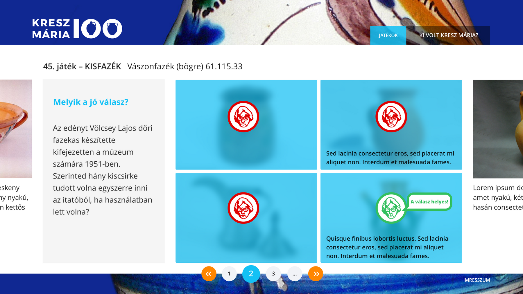 Museum of Ethnography Online Quiz game (desktop)