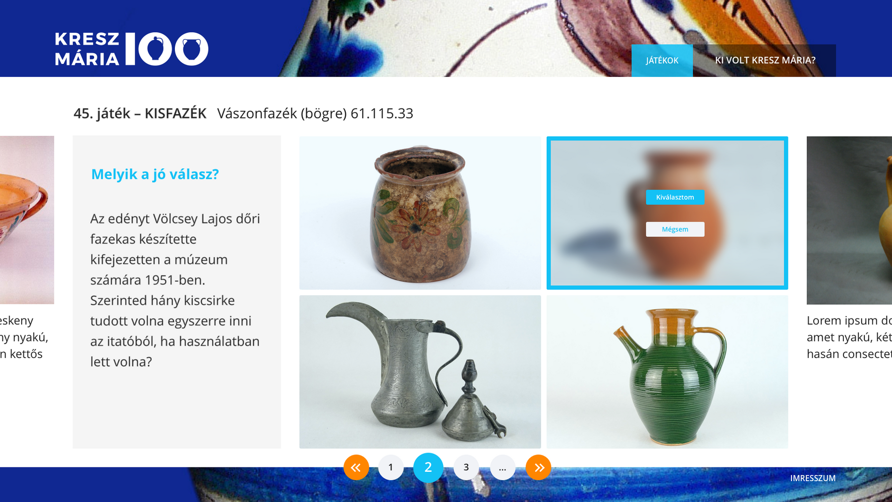 Museum of Ethnography Online Quiz game (desktop)
