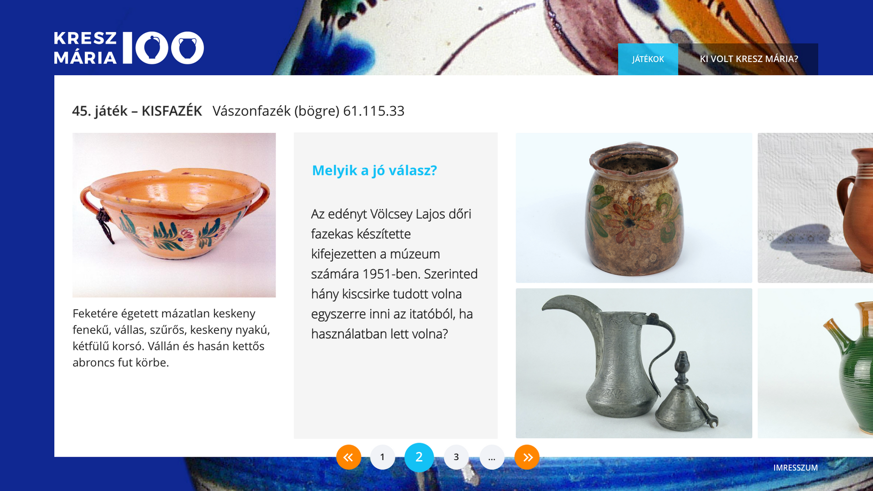 Museum of Ethnography Online Quiz game (desktop)